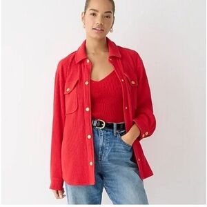 J Crew Shirt Jacket Small Womens Waffle Knit Red Snap Front‎ Shacket